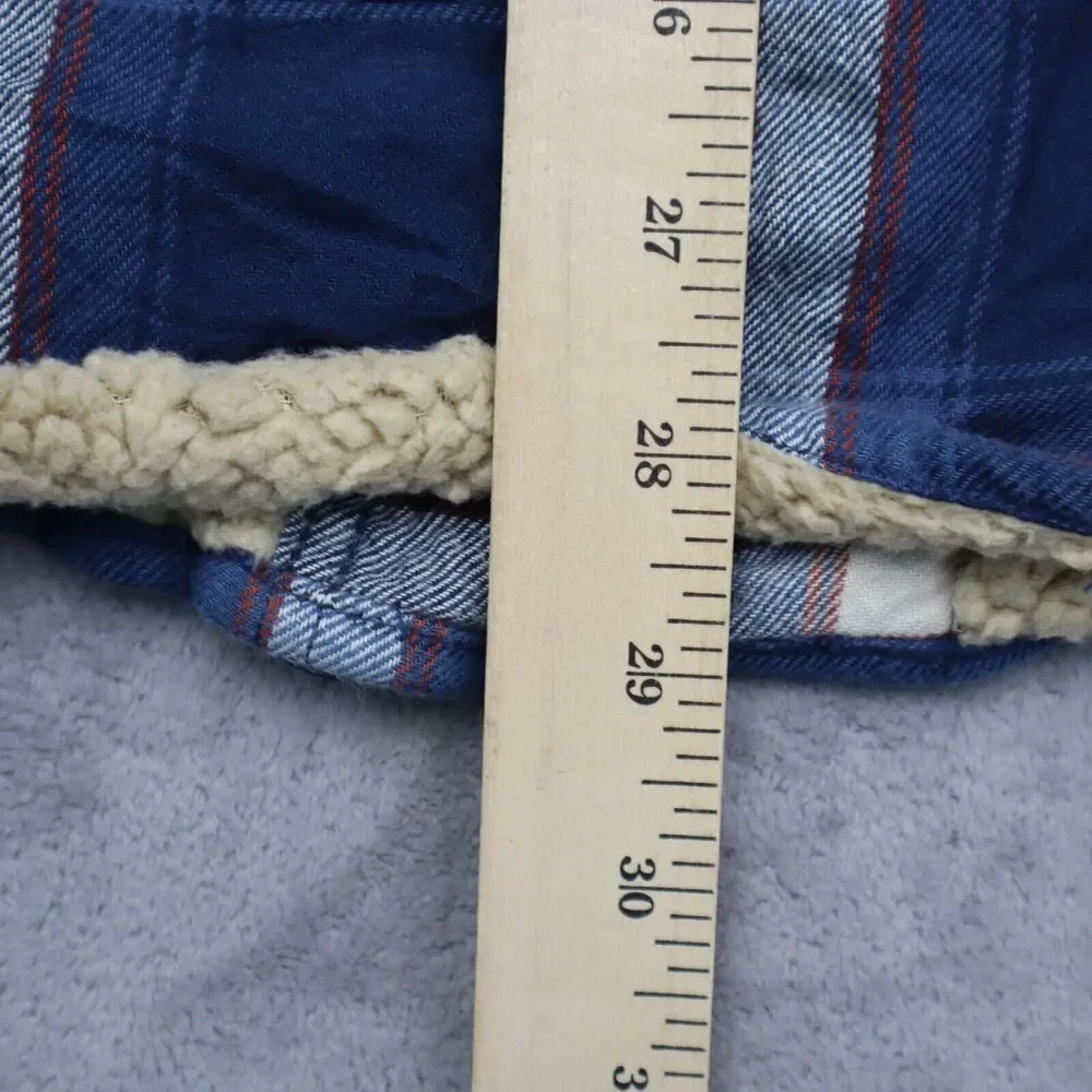Wrangler Shacket Mens Large Blue Plaid Quilted Flannel Shirt Jacket Button Up